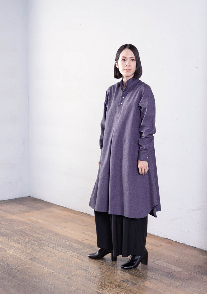 Y's BORN PRODUCT] THIN COTTON TWILL COLLARLESS A-LINE DRESS