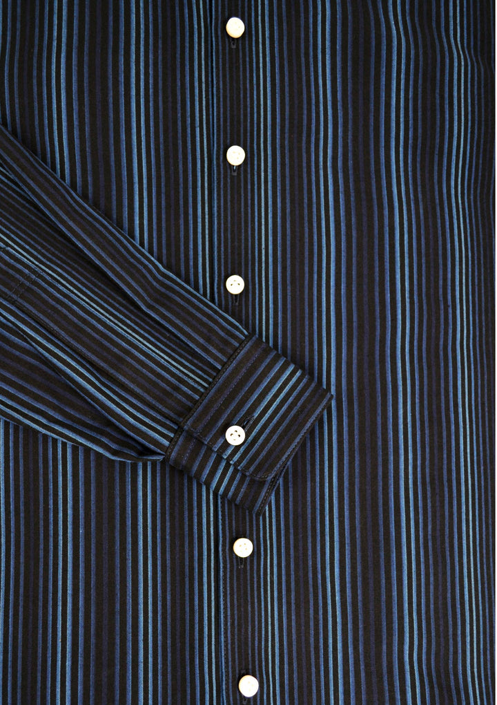 ML×小倉縞縞 ］フレンチクレリック（#98 ロンド藍） ｜小倉織